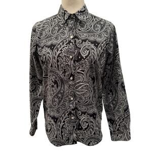 Lauren Ralph Lauren Black and White Paisley Long Sleeve Button Down - Size PM